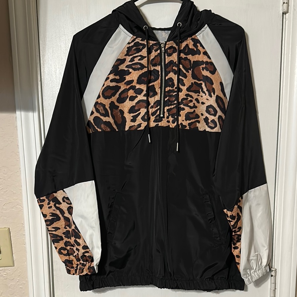 Leopard Print Color-Block Windbreaker Jacket